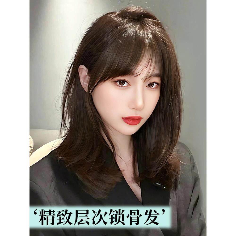 全假发与长头发，真正的头发，自然真正的头发，无缝看不见的锁骨