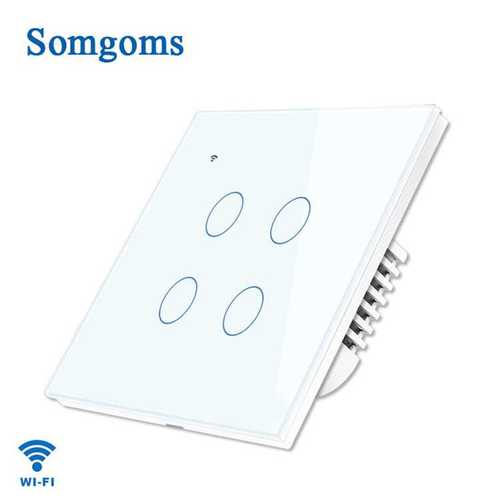 WIFI触摸智能墙壁开关 语音手机APP远程控制墙壁开关4开爆款