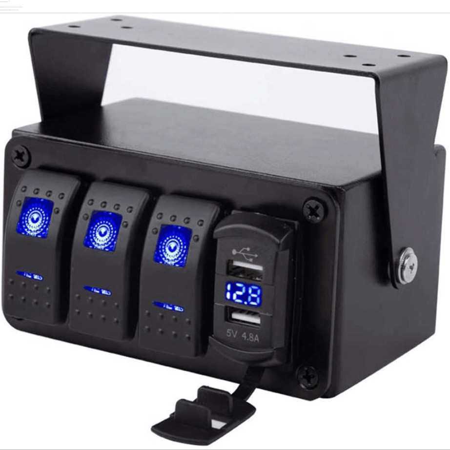 汽船驾驶室中控外置改装开关盒4位开关面板开关盒带USB电压