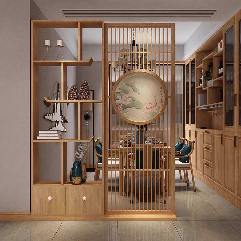 新中式实木玄关屏风隔断客厅书房栅栏遮挡办公室博古架设计置物柜
