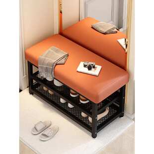 家用简约入户门玄关鞋柜轻奢超窄长条凳大容量软包金属换鞋凳子