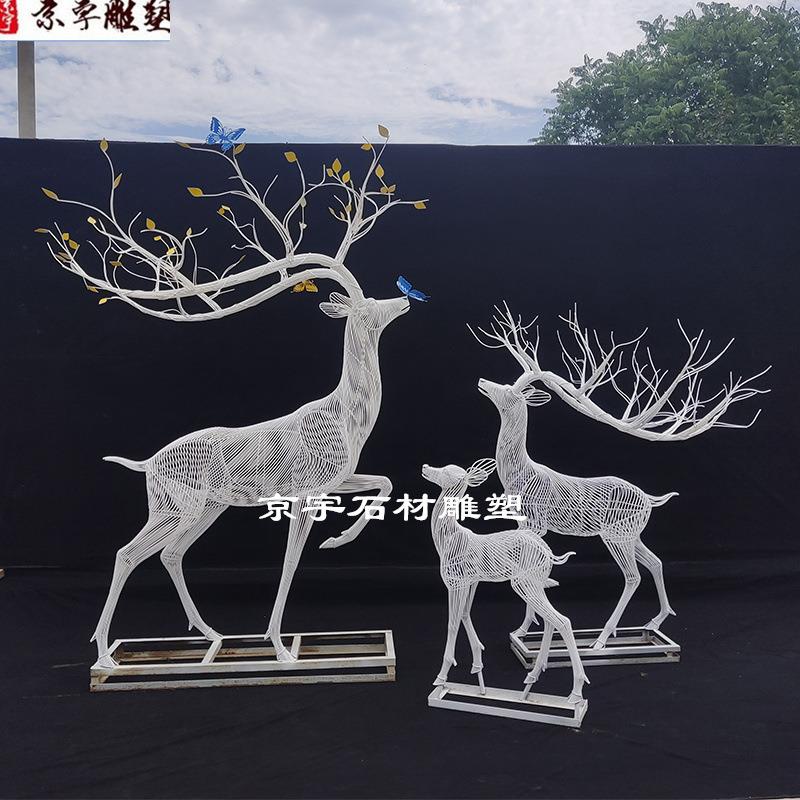 不锈钢线条发光镂空梅花鹿雕塑编织小鹿母子鹿户外庭院动物摆件