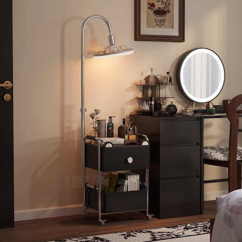 可移动边几带灯卧室窄边智能床头柜落地灯一体带风扇复古轻奢置物