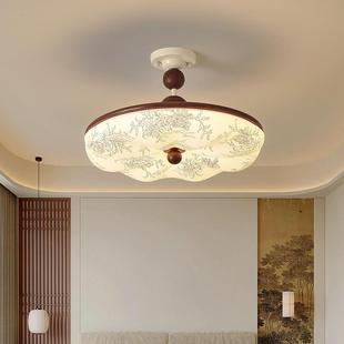 中古风卧室灯吸顶灯法式 印花南洋风房间侘寂风胡桃木色主卧吸顶灯