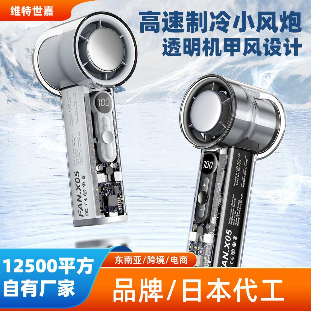 威乐星25年跨境新款高速制冷小型风扇便携式涡轮风扇冰敷透明风扇