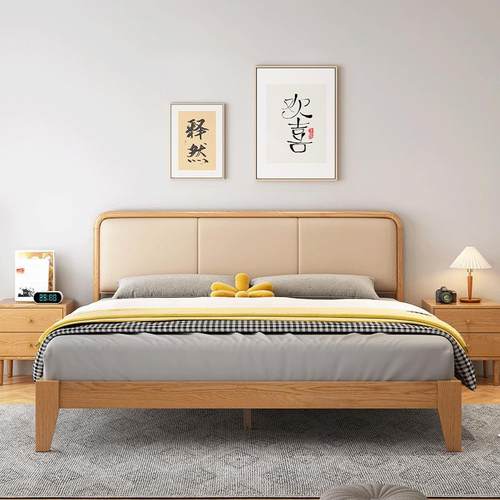 北欧白蜡木实木床软包1米5双人床1.35m现代简约原木风格纯实木床