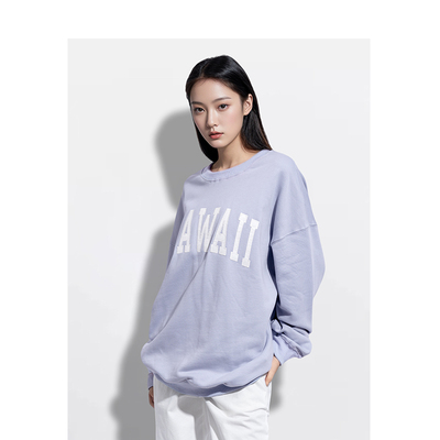BM卫衣女2026新款秋冬圆领HAWAII字母宽松百搭显瘦美式复古卫衣