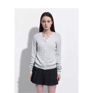 BM开衫女纯色圆领麻花毛衣2026新款秋冬甜美显瘦高级感针织衫外套