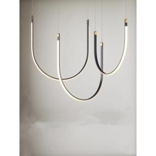 设计师款 轻奢吊灯客厅餐厅咖啡厅休闲吧会客室茶室创意U型led吊灯