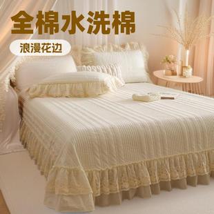 2025新款 全棉色织水洗棉床裙三件套单床盖床垫保护套床罩夹棉床单