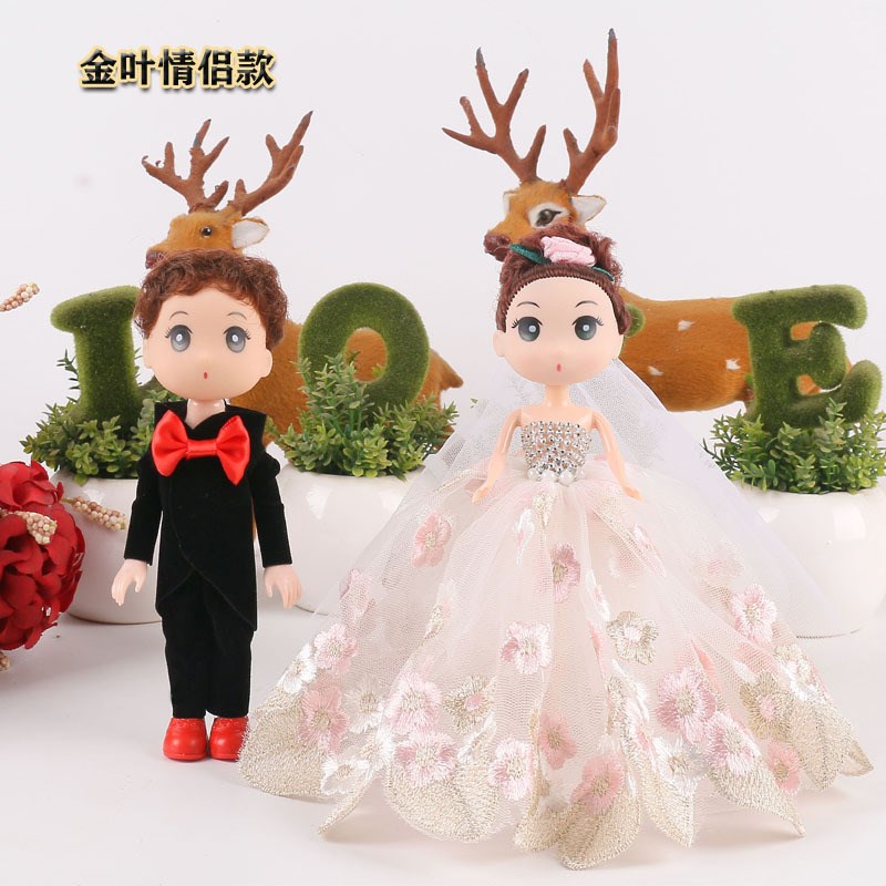 婚车娃娃一对插h件结婚装饰用品情侣婚纱公仔对婚车花小人娃娃玩