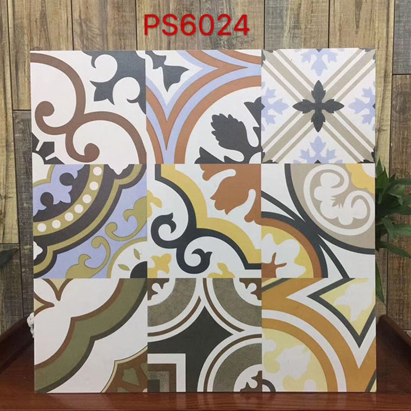 地中海背景墙仿古小花砖黑白瓷砖客厅花片瓷砖水泥P地板砖600x600