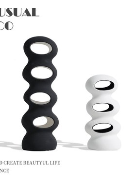 现代简约黑白陶瓷创意镂空摆件客厅电视柜书房Q饰品样板房软装饰