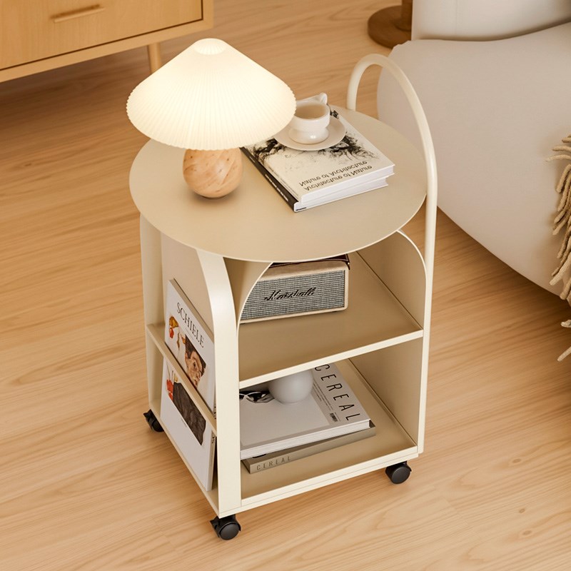 创意手扶小推车新款可移动沙x发边几黑色金属置物架带轮家用小茶