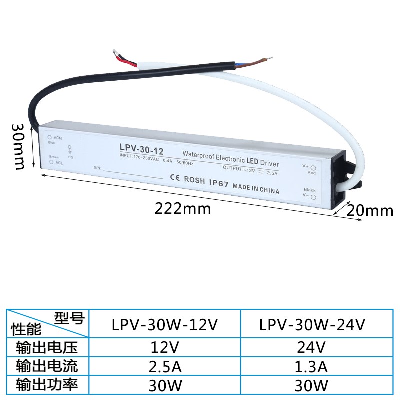 明伟防水电源LPV12V5A8.5A12.5A16.5A2D0A25A29A1.7A2.5A4.2A IP6