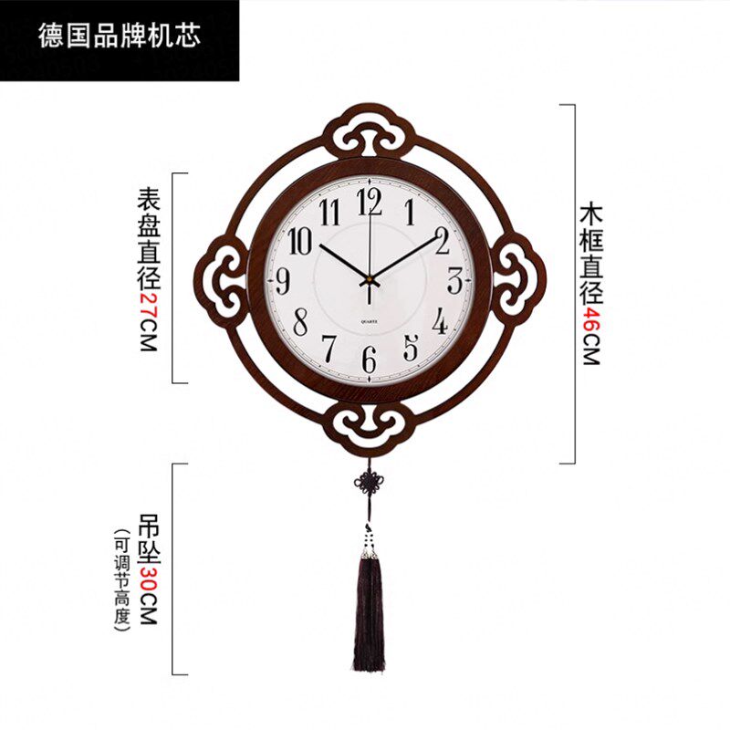 2023款新e中式木质客厅大气家用钟表静音挂墙创意个性时钟国潮挂