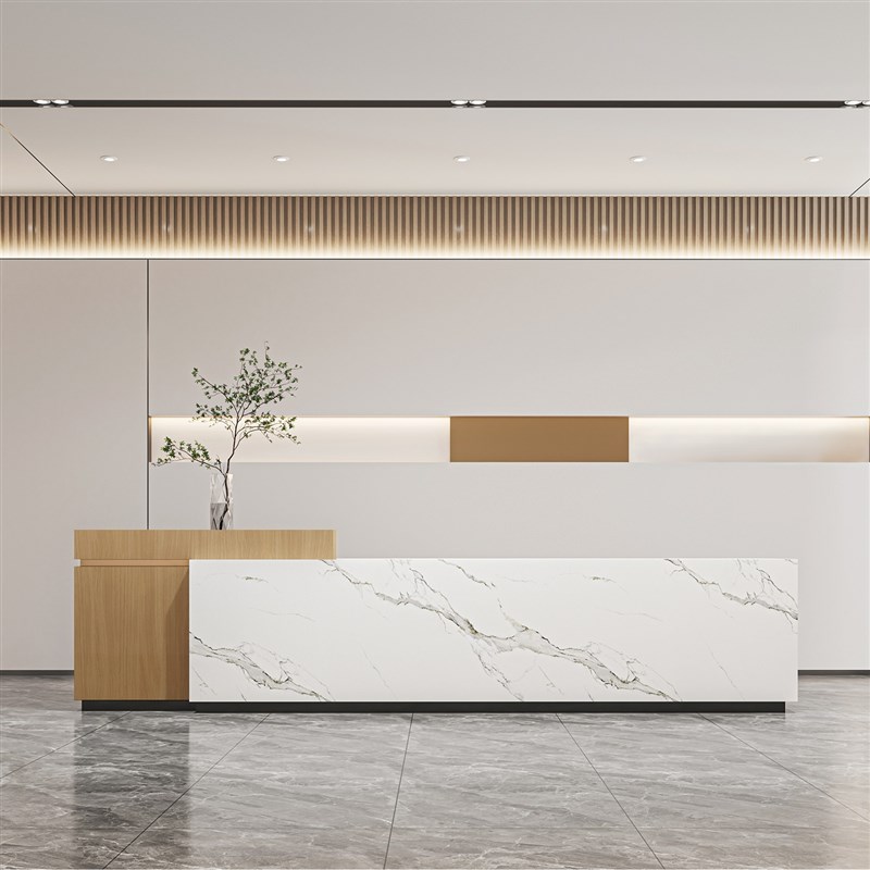 公司前台接待台酒店物业s前台桌L形转角大理石岩板吧台定制收银台