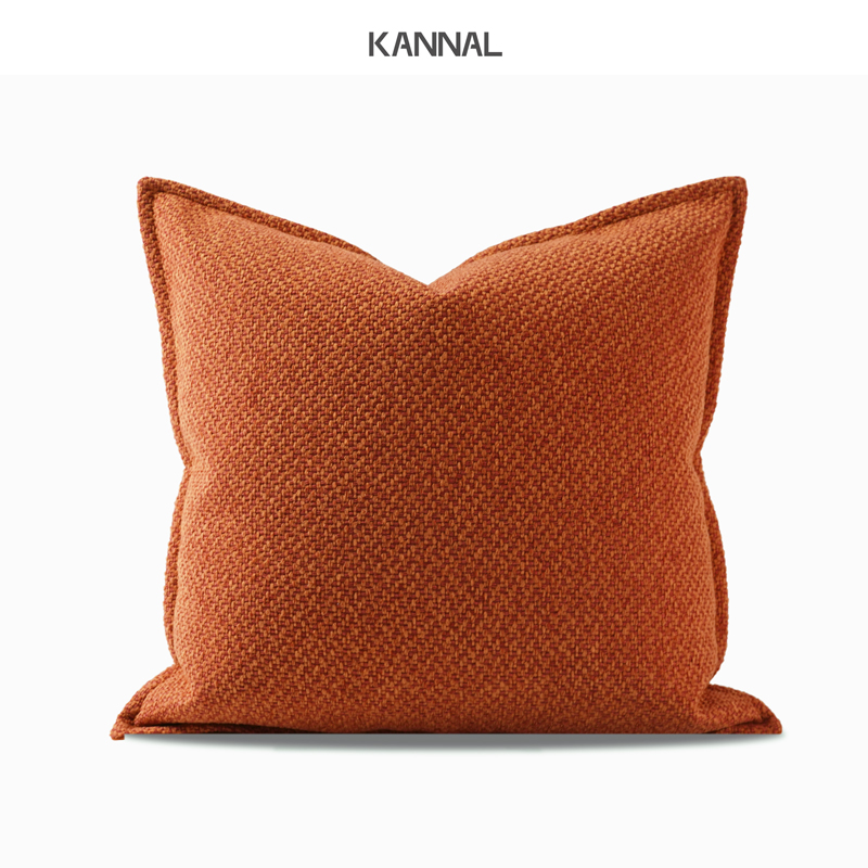 四季秋h日式双面用橘红色棉麻靠包北欧抱枕沙发靠枕样板间