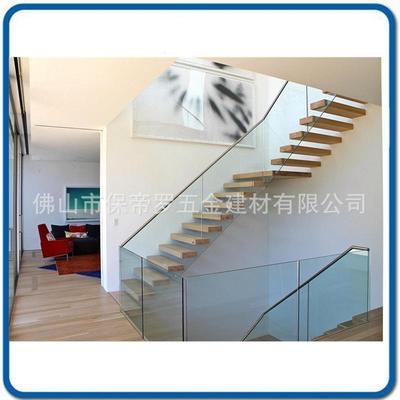 钢木楼梯悬浮钢结构玻璃护栏扶手栏杆楼梯不锈钢槽管卡槽扶手