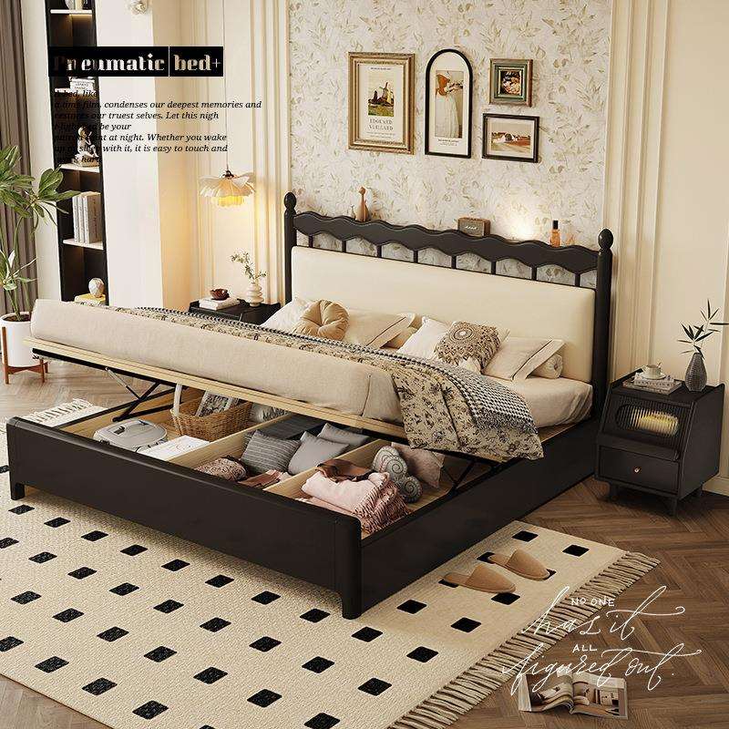 法式复古温莎床气压高箱储物床双人床出租房用大床2米x2米2实木床