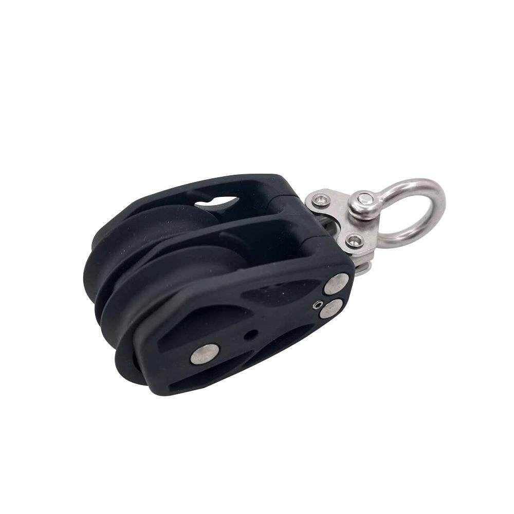 黑色尼龙双轮滑旋转塑料滑轮普拉提船用游艇皮划艇五金配件