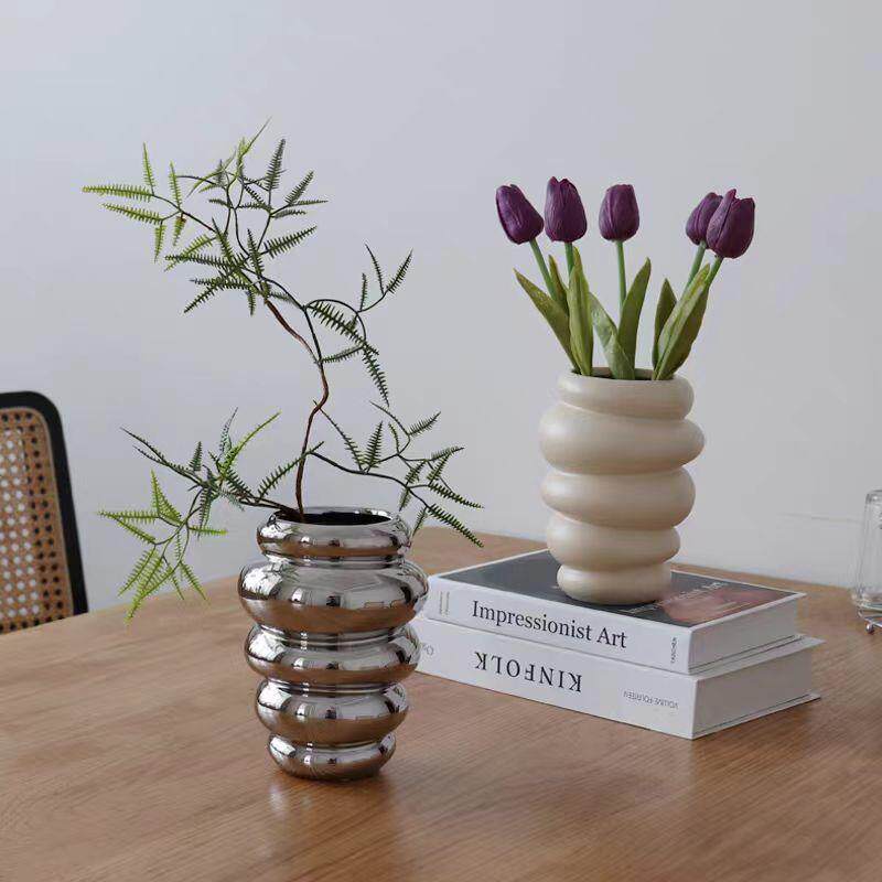 花瓶奶白色螺旋圈圈异形插花器 家居摆件软装饰品