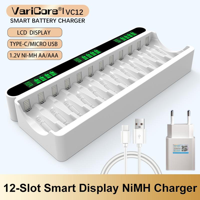 VariCore 12槽1.2V 5号7号AA AAA镍氢电池液晶智能充电器带插头