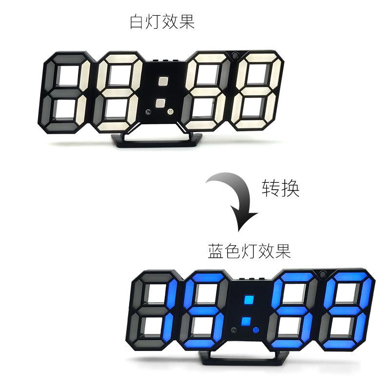 新款双色3DLED数字钟客厅挂钟创意闹钟多色搭配墙面立体钟 6609T