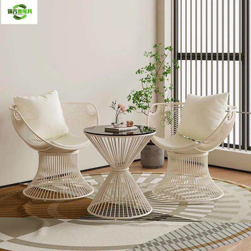 奶油风新款单人沙发椅设计师轻奢客厅接洽谈桌阳台休闲桌椅三件套