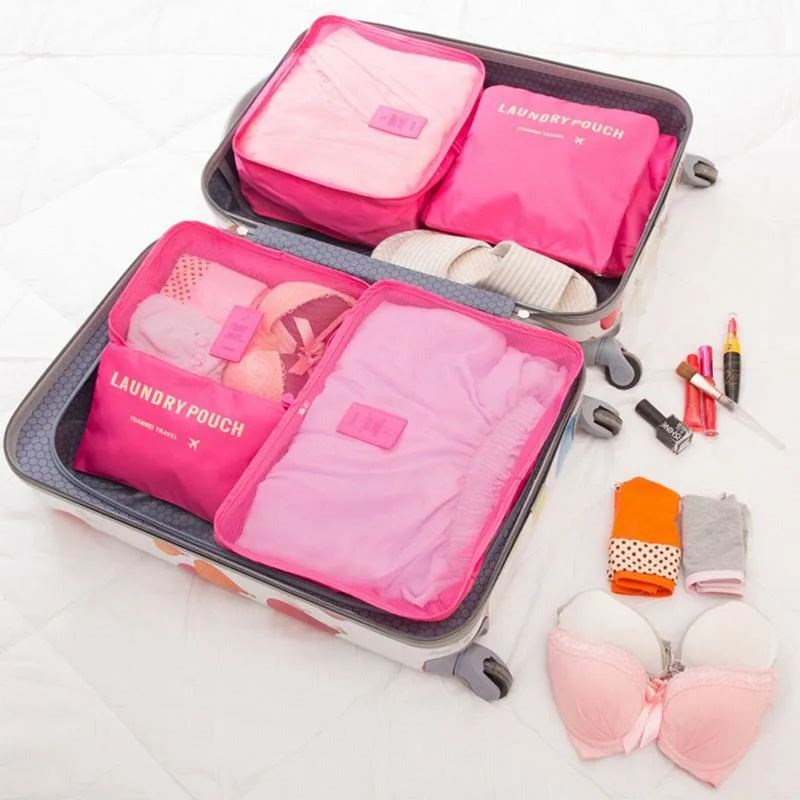 6-piece large size travel organizer portable suitcase organi