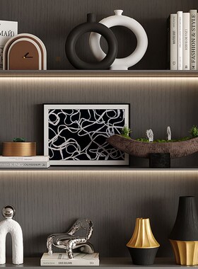 意式轻奢黑金花器壁柜展示柜艺术品摆件餐边柜客厅办公室软装饰品