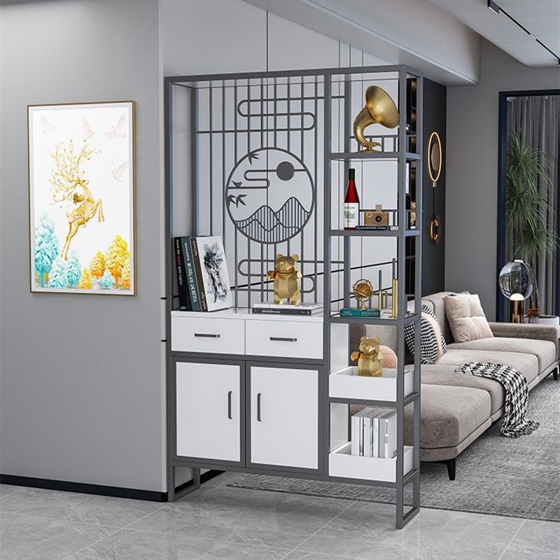 速发美容院轻奢展示架铁艺书架落地客厅玄关北欧金色收纳柜隔断置