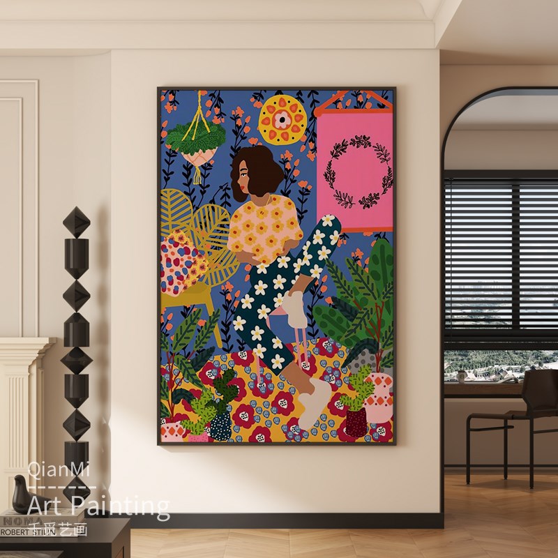 抽象彩色人物玄关装饰画现代简约植物花卉客厅落地画卧室餐厅壁画图片