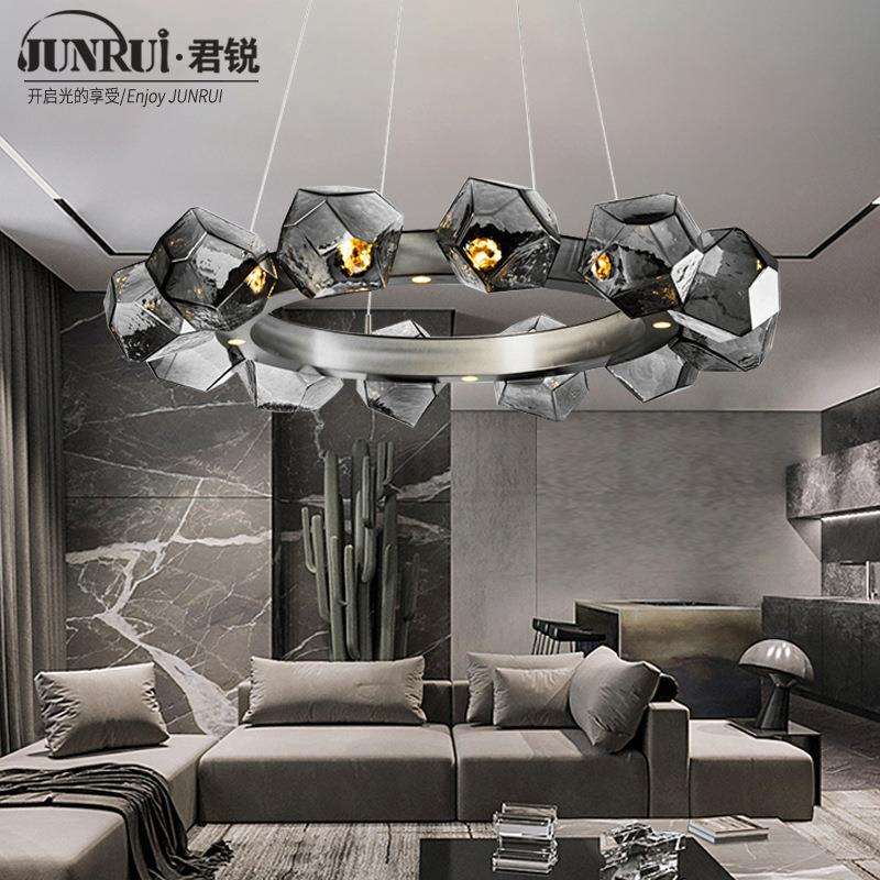 北欧简约玻璃客厅圆形吊灯后现代设计师样板间卧室书房艺术吊灯