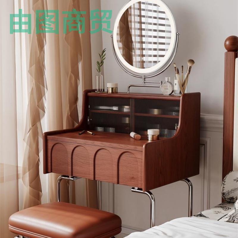 jF7法式中古复古风梳妆台小户型实木卧室床头化妆设计师化妆