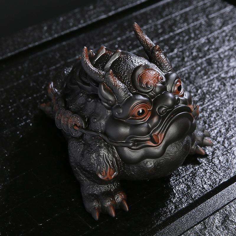 清溪紫陶手工大号金蟾茶宠客厅茶桌装饰摆件办公进财灵兽茶玩茶趣