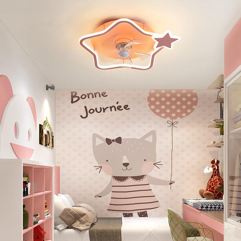 后现代超薄儿童风扇灯吸顶隐形卧室吊扇灯女孩房间电风扇吊灯一体