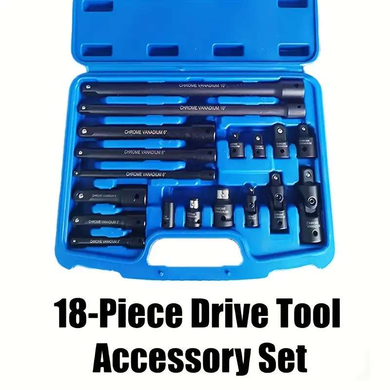 18件套 驱动工具附件套装，套筒加长套件，棘轮扳手加长套件