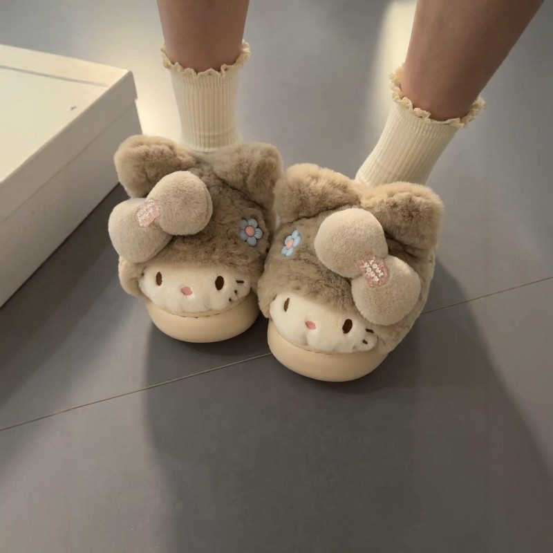 哈喽kt棉拖鞋女冬季毛绒茸茸厚底防滑可爱室内家居保暖鞋2025新款