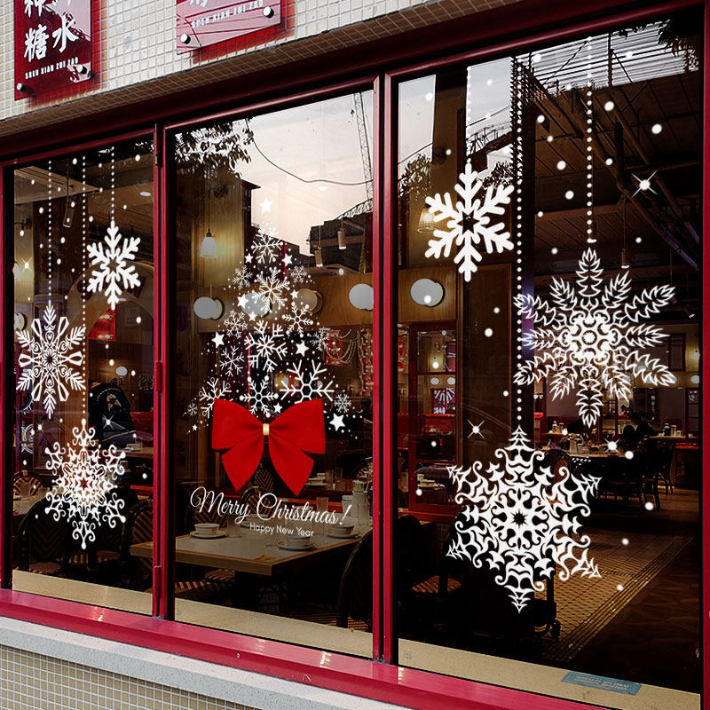 圣诞节装饰窗贴商场白色雪花挂饰窗花店铺橱窗静电玻璃贴门贴纸