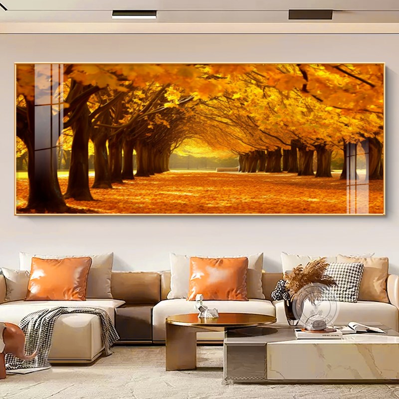 挂画客厅装饰画鸿运黄金横版风景壁画背景墙枫树大道沙发挂画当头