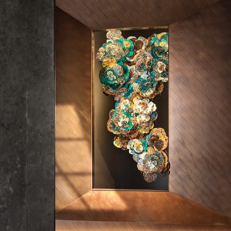 酒店大堂前台艺术现代装饰画餐厅高级实物3D立体装置大型背景墙饰图片