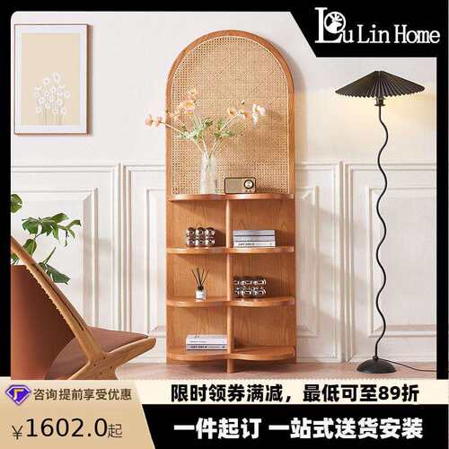 日式实木屏风隔断客厅民宿藤编置物架小户型遮挡入户简约杂志书架