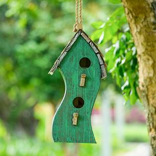 跨境新品壁挂鸟屋庭院装饰挂件户外圆柱实木工艺品木制鸟屋