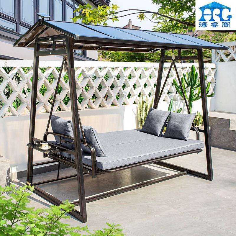 摇椅秋千户外别墅庭院吊椅室外花园阳台太阳能家用三人吊床荡秋千
