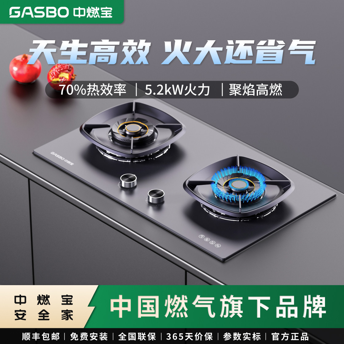中燃宝燃气灶Q5521超一级能效家用嵌入式双灶头天然气聚能猛火灶