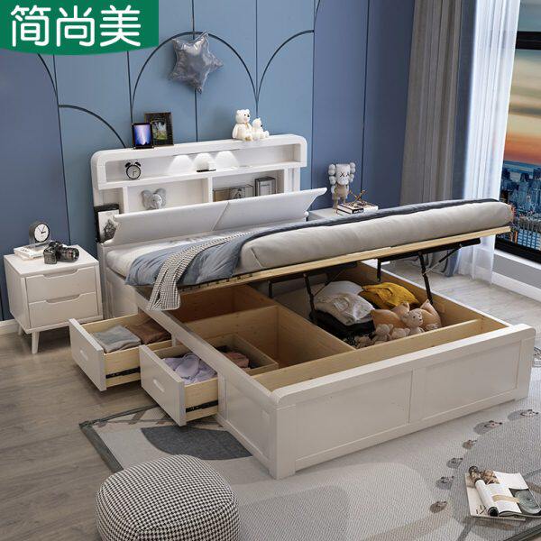 小户型现代简约1.5米/床.351.2米北欧抽屉白色实木床儿童床单人1