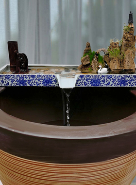 陶瓷流水器大型鱼m池鱼缸假山水景盆景流水摆件循环过滤装饰造景