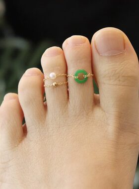 买一赠一脚戒指女链条脚趾戒足银脚趾环开口戒尾戒素圈小指足戒指