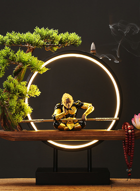 新中式灯圈禅意摆件客厅玄关v创意倒流香孙悟空齐天大圣装饰居家